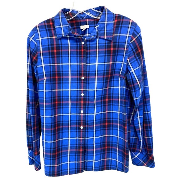 Talbots Women's Shirt Blue Red Plaid Size Small Lightweight Flannel Button Up - Picture 1 of 7